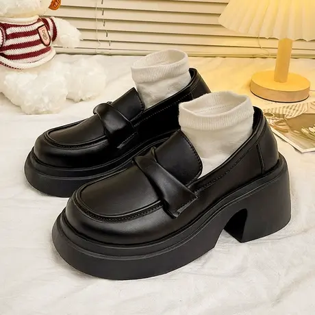 小皮鞋女英伦风松糕厚底增高玛丽珍鞋春秋季2023年新款乐福单鞋子商品大图