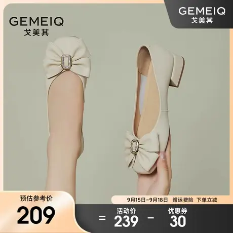 戈美其单鞋女2023秋季新款方头法式蝴蝶结软底一脚蹬平底浅口单鞋商品大图