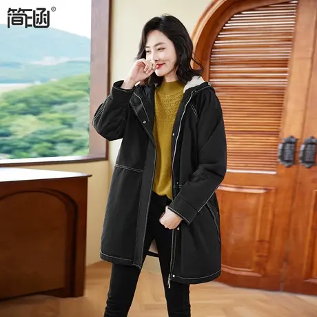 简涵大码加绒加厚棉衣女2023冬季新款宽松加大加肥棉服外套商品大图