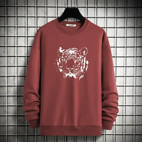 虎年虎头卫衣男宽松潮流百搭无帽上衣服秋冬加绒加厚圆领长袖t恤商品大图