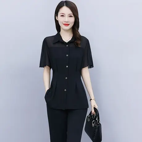 时尚高级感大码女装2023夏新款胖MM洋气收腰显瘦雪纺衬衫女上衣图片