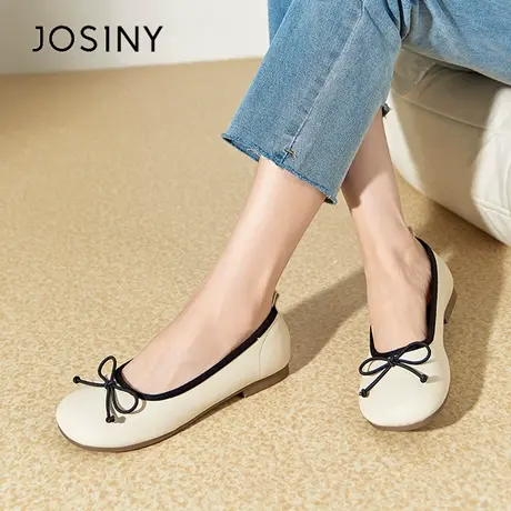 josiny卓诗尼女鞋2023秋新款蝴蝶结通勤百搭单鞋一脚蹬休闲平底鞋图片