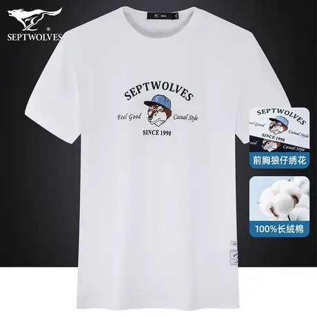 七匹狼狼族生活夏季纯棉短袖T恤男圆领宽松半袖体恤商务休闲上衣商品大图