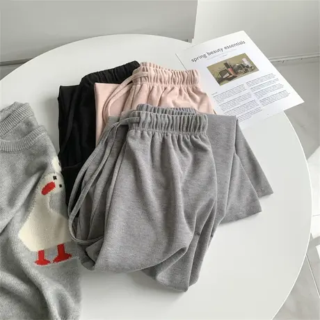 羊绒棉质感/软糯云朵般阔腿长裤女2023秋季燕麦色宽松直筒拖地裤图片