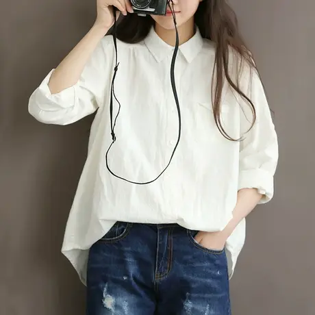 胖妹妹春装宽松显瘦长袖衬衫 加大码2023新款纯棉衬衣200斤女商品大图