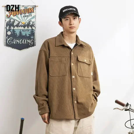 男士灯芯绒衬衫男休闲外套长袖衬衣潮牌男高级感男装穿搭2023新款商品大图