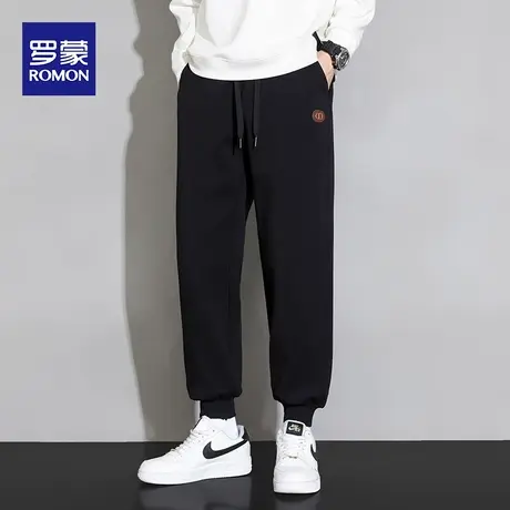 罗蒙加绒加厚裤子男款潮牌冬季直筒宽松休闲运动束脚抽绳保暖卫裤图片