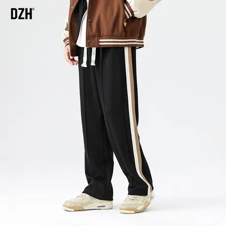 男生黑色垂感拼接裤子男ins潮百搭2023新款秋季休闲长裤直筒卫裤商品大图