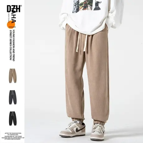 男士休闲裤卡其色束脚裤子男款秋季2023新款美式运动裤男潮牌男裤商品大图