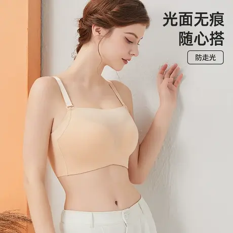 大码内衣女抹胸防走光大胸显小光面胸罩薄款无痕收副乳全罩杯文胸商品大图