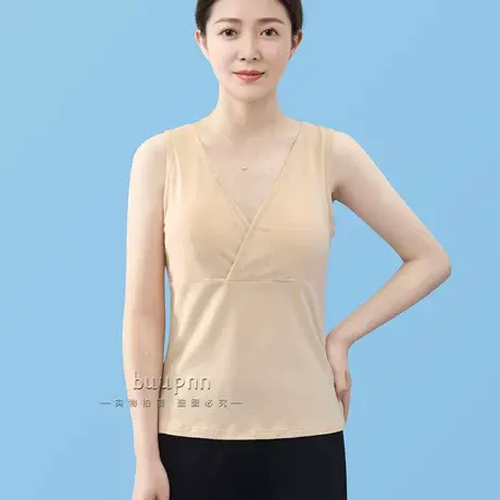 带胸垫可以放义乳的背心棉质薄款V领无袖打底可拆卸商品大图