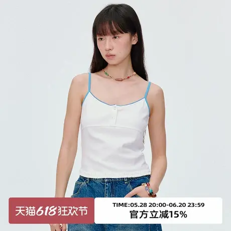 omont蛋挞家复古撞色外穿吊带背心2025夏季修身显瘦短款无袖上衣图片