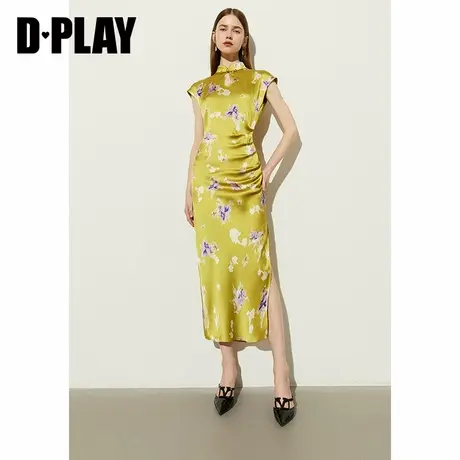 DPLAY夏新款新中式国风立领侧开衩缎面提花旗袍裙连衣裙图片