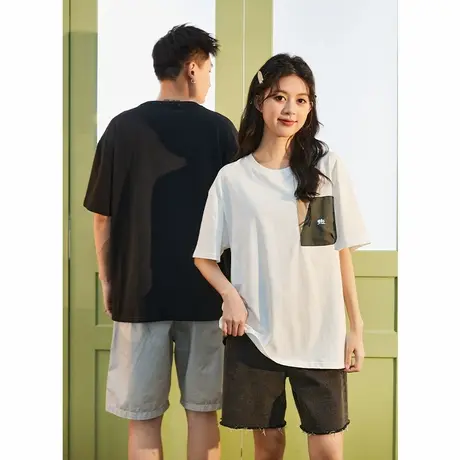 唐狮夏季新款短袖女T恤情侣装白色上衣口袋男百搭宽松夏装G商品大图