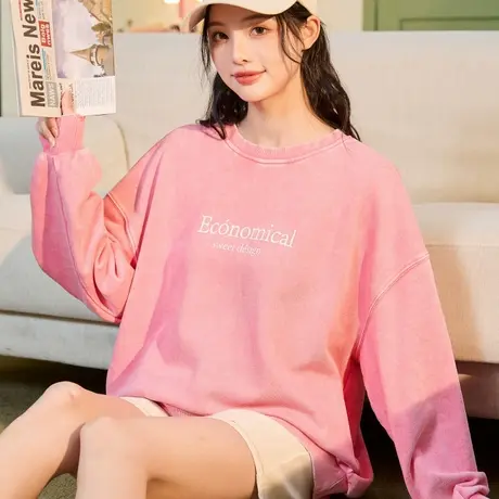 唐狮春季新款女卫衣圆领宽松设计感简约韩系慵懒风套头上衣商品大图