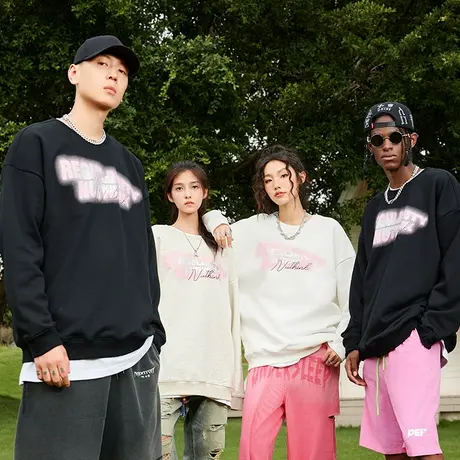 Nuthink美式字母潮牌直喷圆领卫衣男宽松情侣款潮流大码冬季上衣商品大图