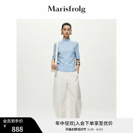 【轻密针织】Marisfrolg玛丝菲尔春季新款蓝色小立领羊毛针织衫图片
