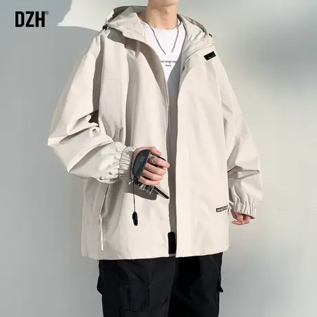 男士卡其色风衣外套男春秋款潮流百搭户外冲锋衣男款潮牌工装外衣商品大图