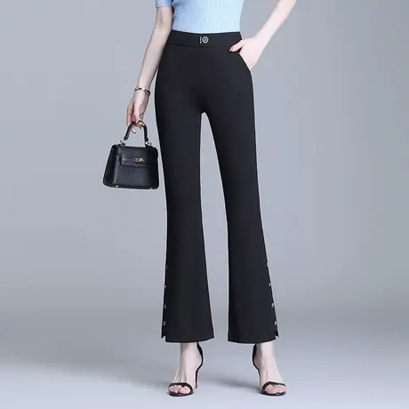 黑色九分微喇裤女春夏2025新款高腰显瘦通勤小个子百搭裤子休闲裤商品大图