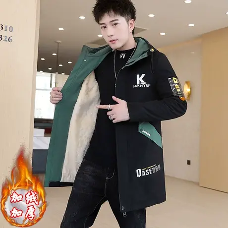 外套男秋冬季韩版潮流加绒加厚夹克男士风衣中长款休闲冬装棉衣服商品大图