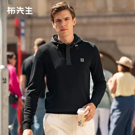 MrBu布先生品牌logo连帽针织衫2023秋冬新款休闲男长袖t恤BT12336商品大图