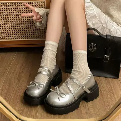 内增高玛丽珍鞋女2025新款配裙子时尚洋气学院风小皮鞋法式平底鞋商品大图