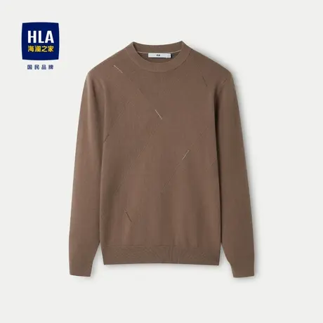 HLA/海澜之家纯羊毛长袖针织衫23秋冬新圆领提花加厚保暖羊毛衫男商品大图