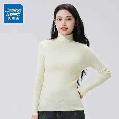 G8真维斯女装2025春季新款洋气打底衫百搭青春时髦女款高领针织衫商品大图