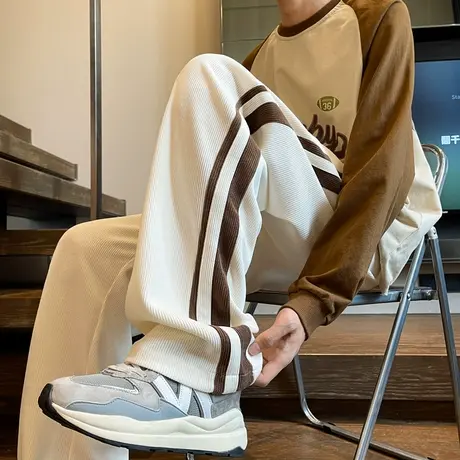 秋冬季美式加绒加厚直筒运动裤男士微喇拖地裤休闲长裤子潮牌卫裤商品大图