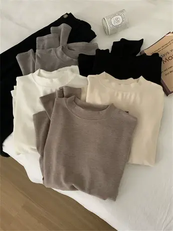 秋冬保命内搭打底衫软糯亲肤加厚沙拉绒立领长袖T恤基础百搭上衣商品大图