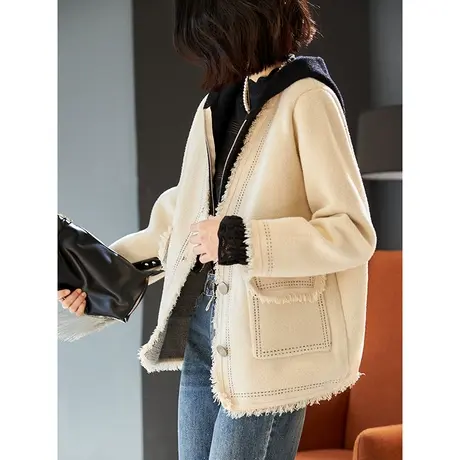 宝诗黎连帽拼接假两件针织外套女拉链开衫设计感上衣2023秋冬新款图片