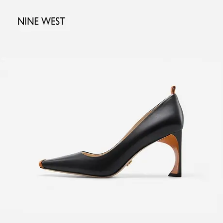 Nine West/玖熙粗跟高跟鞋女气质春季新款胎牛皮尼尔跟优雅单鞋图片