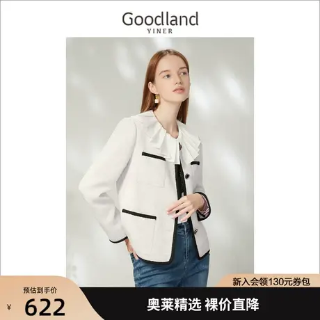 【千金风】音儿美地女装2023春季新款粗花呢撞色设计感短外套商品大图