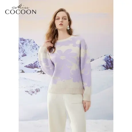 MISSCOCOON慵懒时髦肌理2023冬装新款艺术感图案提花撞色毛针织衫商品大图