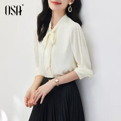 OSA欧莎蝴蝶结飘带长袖衬衫女春装2024年新款设计感小众衬衣上衣图片