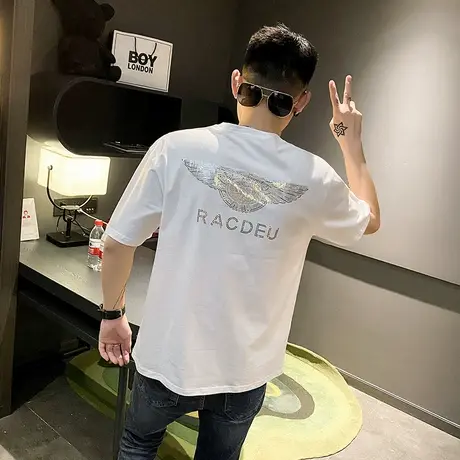 烫钻翅膀T恤衫男士ins韩版潮流宽松短袖夏季帅气圆领个性半袖上衣商品大图