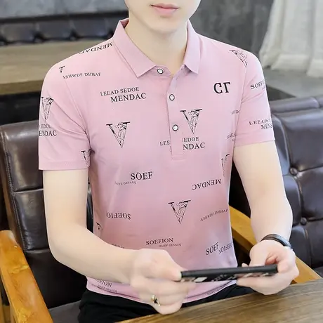 纯棉短袖POLO衫男翻领T恤衫青年时尚休闲潮宽松衬衫领新款打底衫商品大图