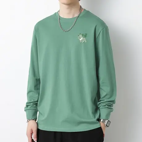 重磅纯棉t恤男长袖秋季2025新款潮牌印花内搭打底衫宽松全棉体恤商品大图