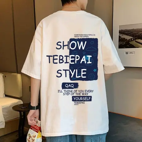 潮牌短袖T恤男夏季2024新款ins潮流港风纯棉半袖男装美式宽松体恤商品大图