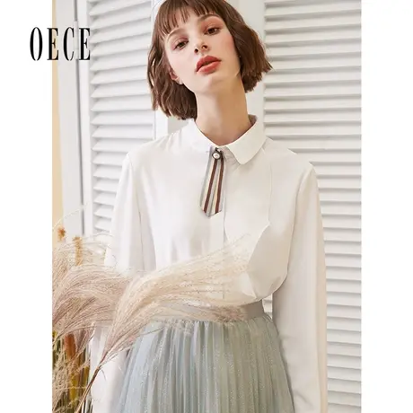 Oece秋冬新款女装 学院风减龄气质长袖雪纺衬衫通勤衬衫上衣商品大图