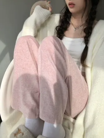 针织羊绒阔腿裤奶昔糯米裤春季显瘦宽松休闲裤拖地裤商品大图