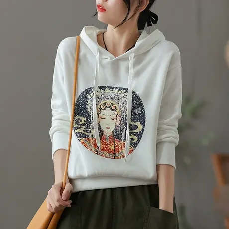 dza 复古短款连帽卫衣女士秋季新款内搭打底长袖上衣休闲宽松外套图片