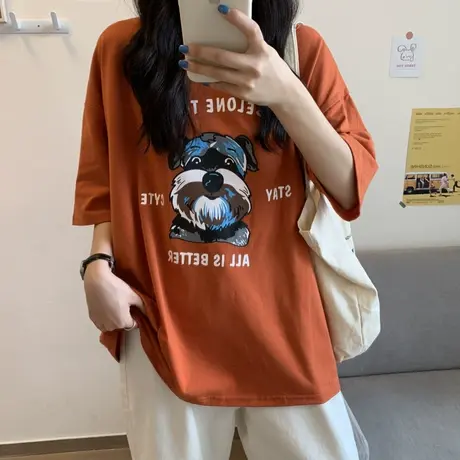 网红大版短袖t恤女2020韩版宽松中长款半袖原宿风ins超火上衣服潮商品大图