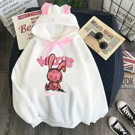 港风chic加绒卫衣女秋冬装大码胖mm洋气减龄显瘦上衣复古小众外套图片