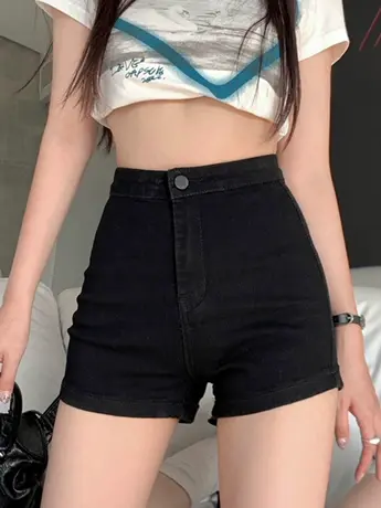 百搭高腰牛仔短裤女小个子2023新款夏季紧身弹力显瘦a字ins短热裤图片