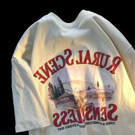 vintage美式复古t恤女ins纯棉oversize情侣短袖潮夏大码宽松上衣商品大图