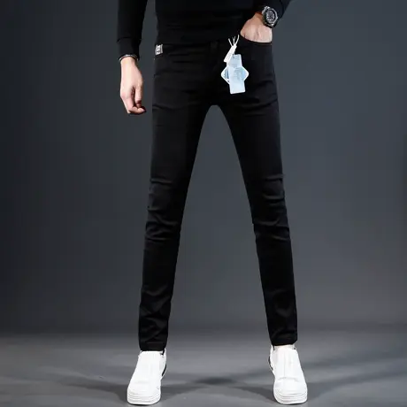 纯黑色高端牛仔裤男秋冬2023新款潮流修身小脚男士爆款弹力裤子男商品大图
