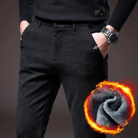 秋冬季加绒加厚西裤男士直筒宽松休闲长裤子男裤2024新款保暖外穿商品大图