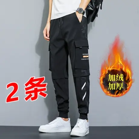 工装裤男生春秋款束脚修身长裤学生秋季休闲百搭宽松运动加绒裤子商品大图