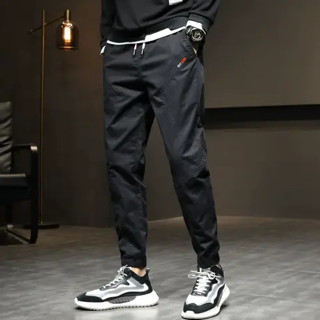 潮流纯棉工装男裤子男士休闲长裤宽松紧腰束脚秋冬季加绒加厚外穿图片